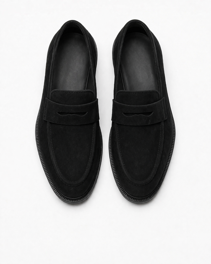 Kadın Siyah Süet Loafer Günlük Düz Taban Maskülen Ayakkabı