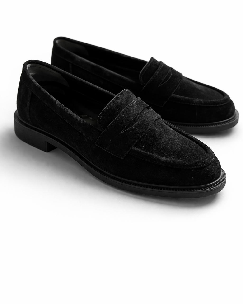 Kadın Siyah Süet Loafer Günlük Düz Taban Maskülen Ayakkabı