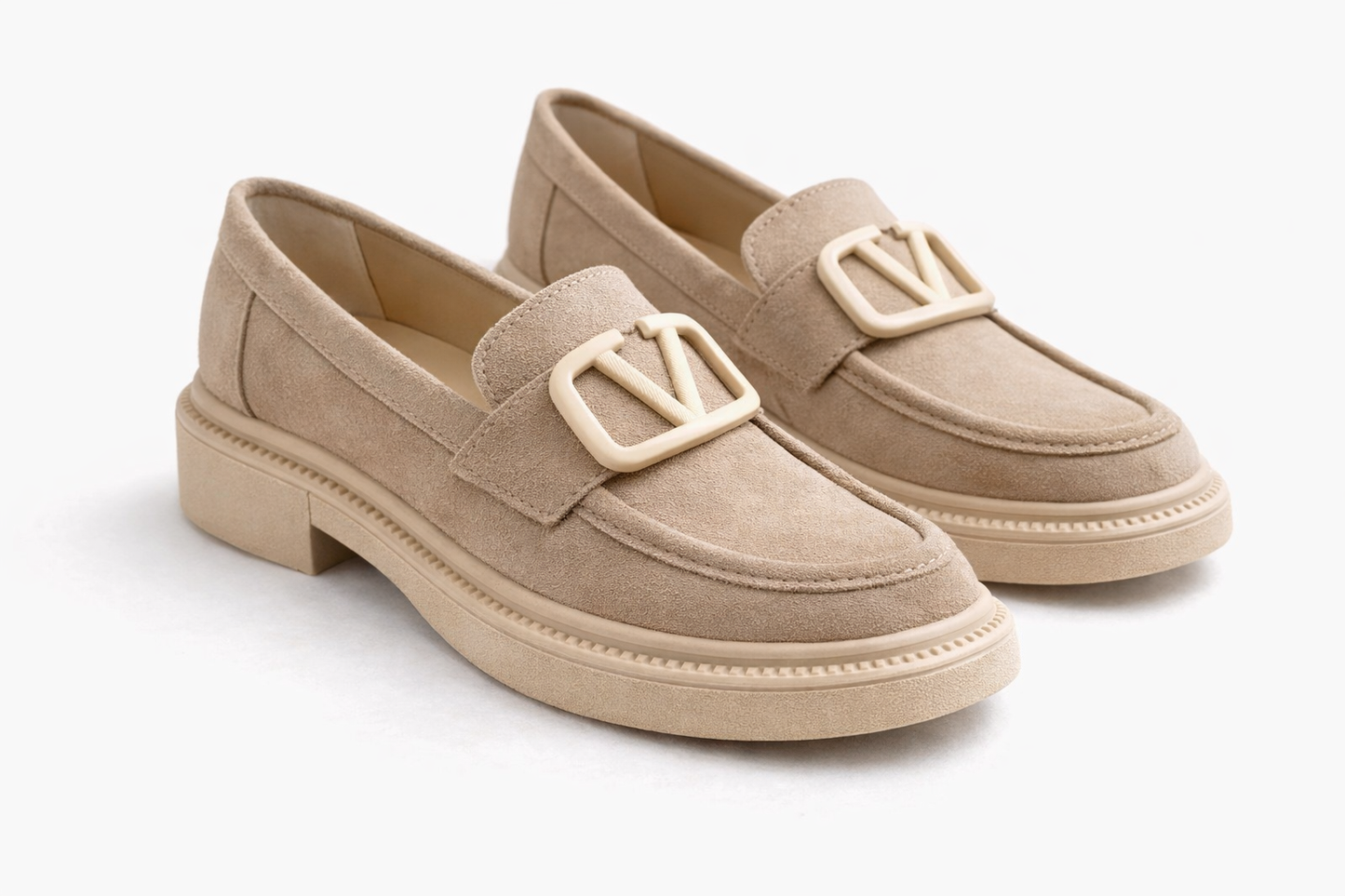 Kadın Bej Süet Tokalı Loafer Günlük Rahat Taban Makosen Ayakkabı