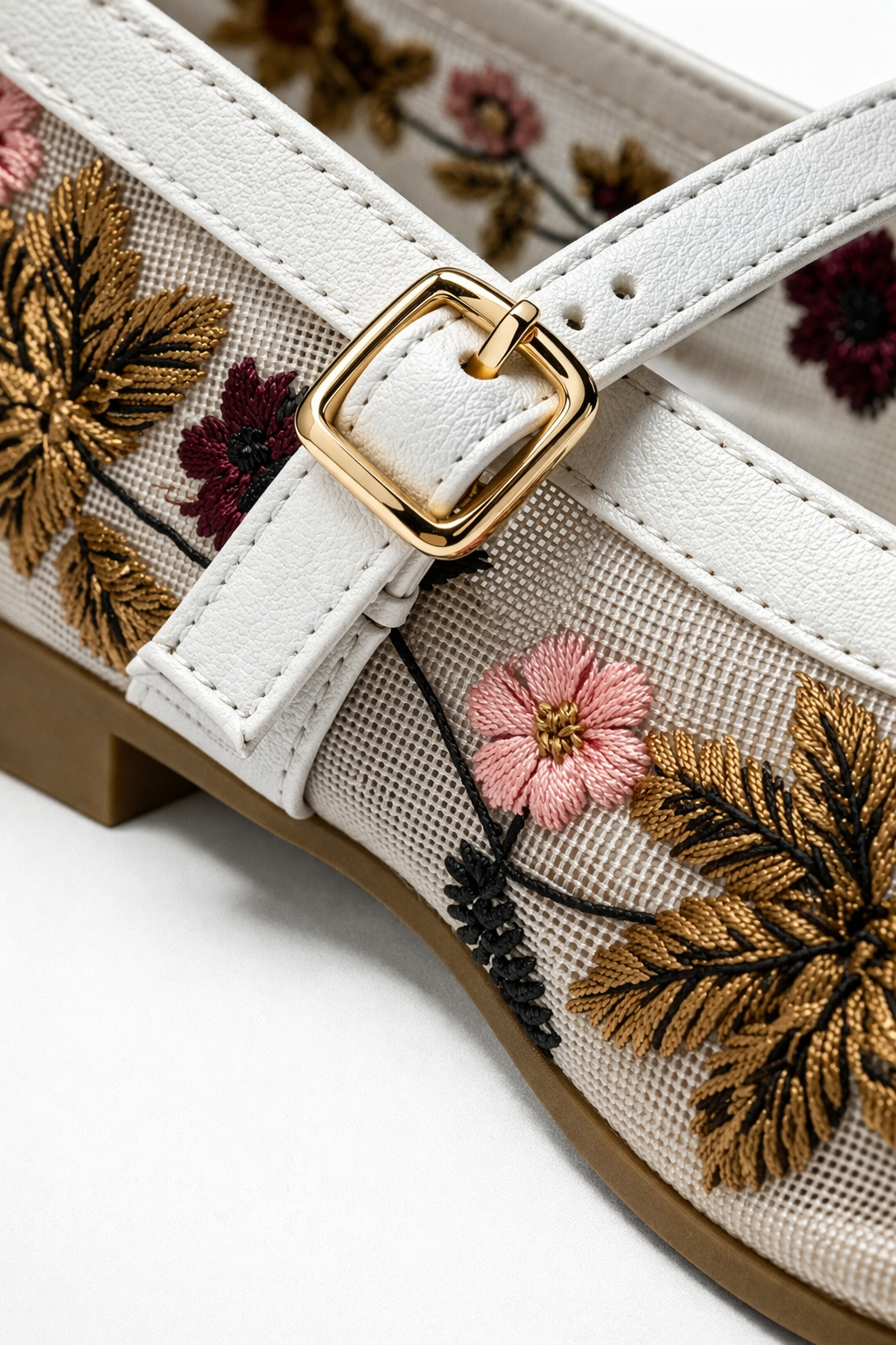 Kadın Beyaz Çiçek Nakışlı Mary Jane Babet Günlük Rahat Babet Ayakkabı