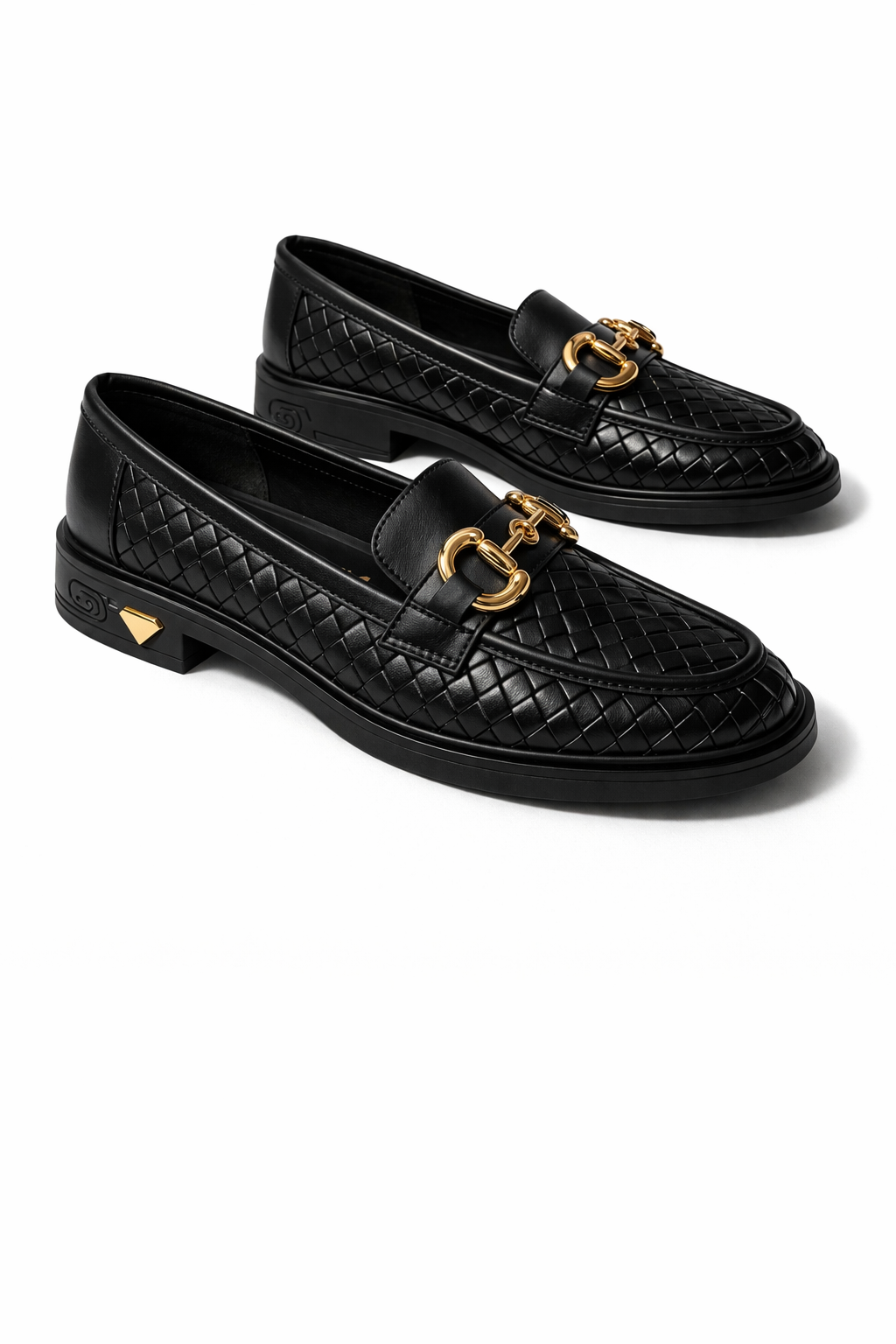 Kadın Örgü Desenli Gold Zincir Tokalı Kalın Tabanlı Loafer Ayakkabı