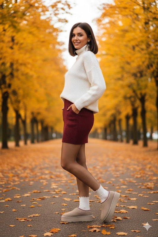 Noliva Kadın Bej Mini Süet Içi Kürklü Yüksek Kalın Taban Kışlık Bot