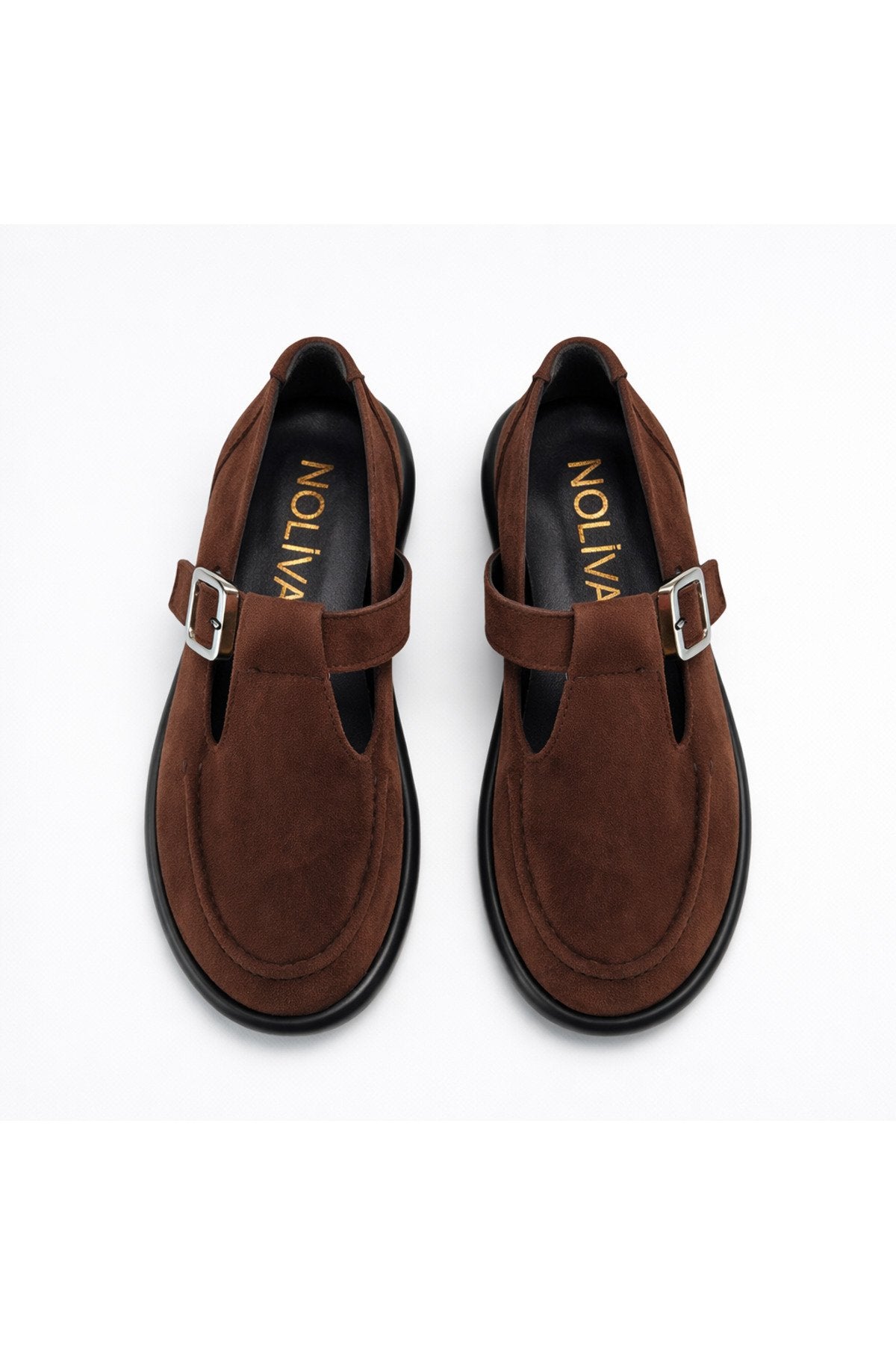 Kahverengi Süet Tokalı Kadın Babet Rahat Taban Günlük Mary Jane Kadın Ayakkabı