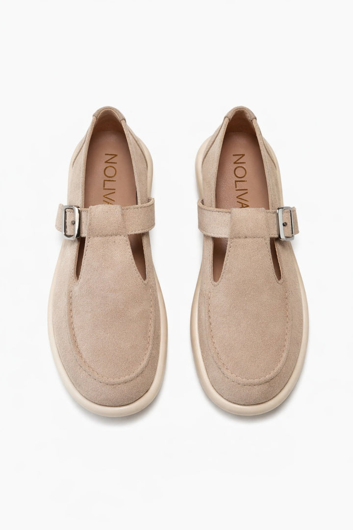 Bej Süet Tokalı Kadın Babet Rahat Taban Günlük Mary Jane Kadın Ayakkabı