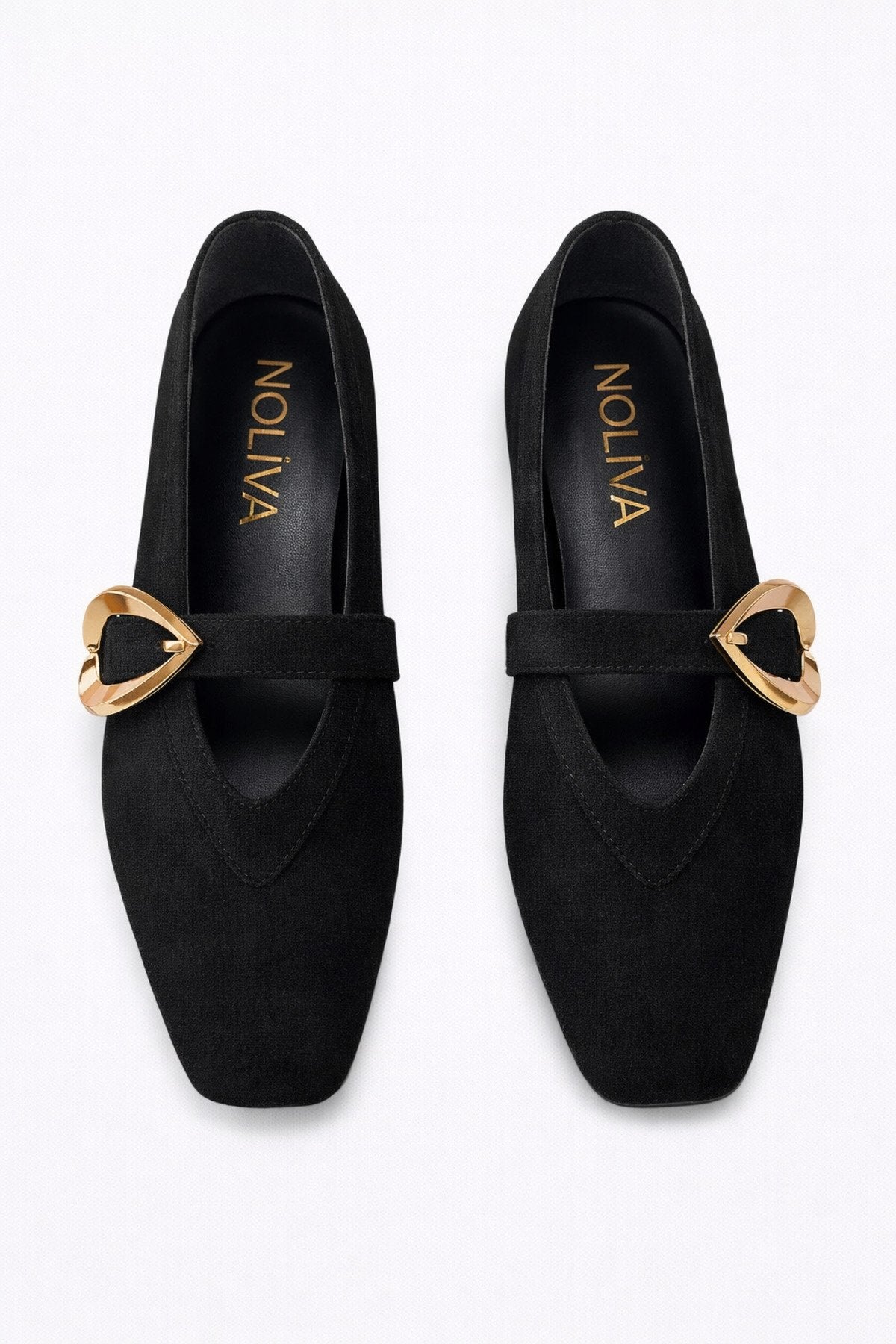 Kadın Siyah Süet Kalp Tokalı Babet Günlük Şık Mary Jane Babet