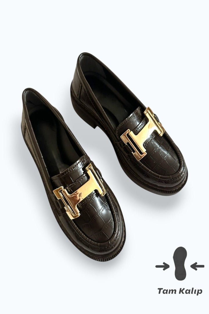 Kadın Kahve Cilt Tokalı Loafer Günlük Makosen Ofis Ayakkabısı