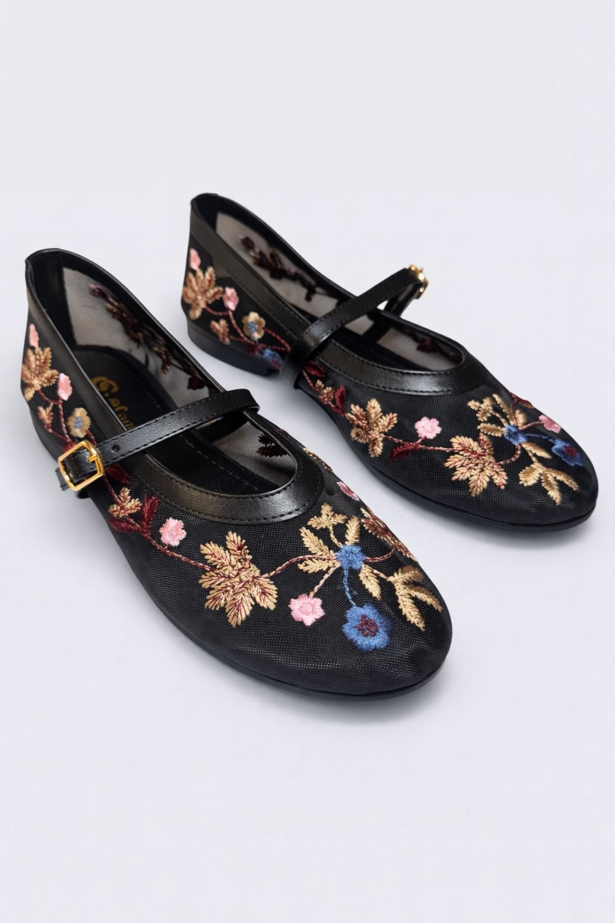Kadın Siyah Çiçek Nakışlı Mary Jane Babet Günlük Rahat Babet Ayakkabı