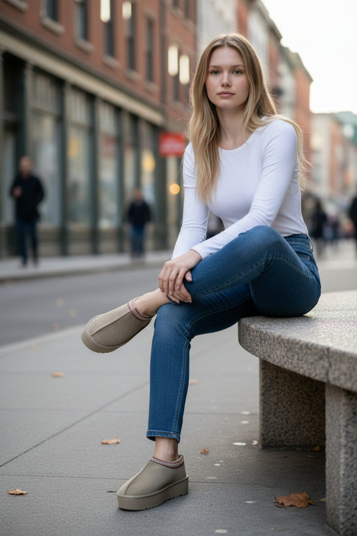 Kadın Mini Süet Içi Kürklü Yüksek Kalın Taban Kışlık Bot