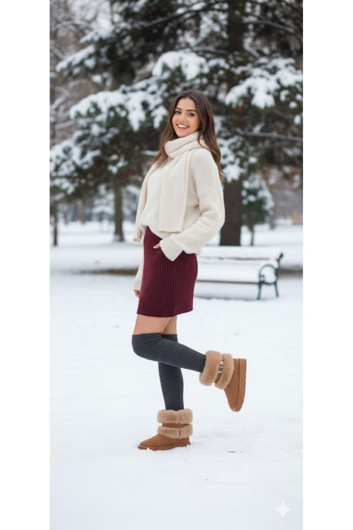 Kadın Taba Süet Içi Kürklü Yüksek Kalın Taban Kışlık Bot