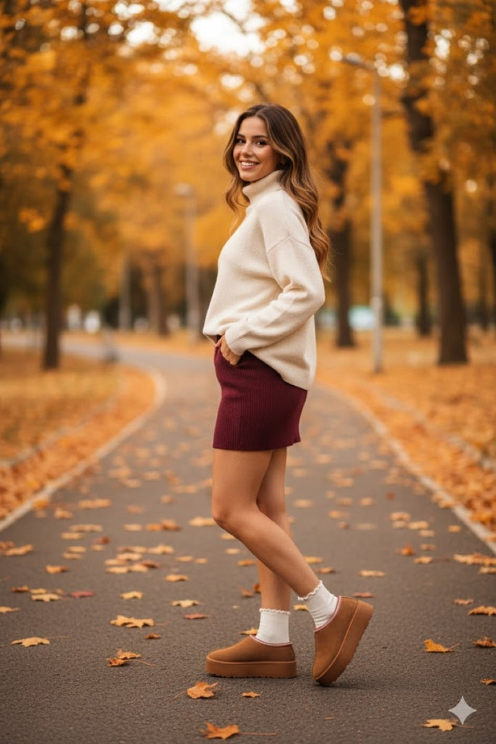 Kadın Mini Süet Içi Kürklü Yüksek Kalın Taban Kışlık Bot