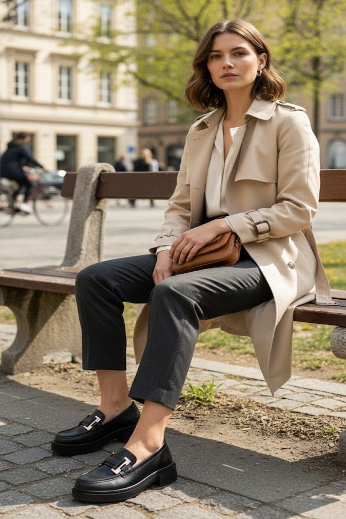 Kadın Siyah Cilt Tokalı Loafer Günlük Makosen Ofis Ayakkabısı