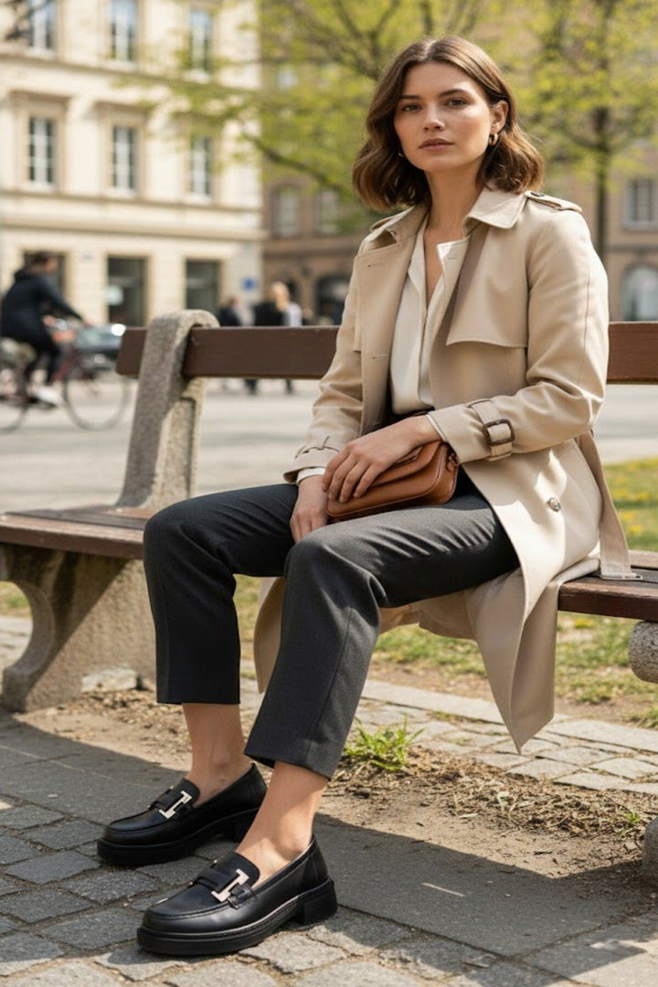 Kadın Siyah Cilt Tokalı Loafer Günlük Makosen Ofis Ayakkabısı