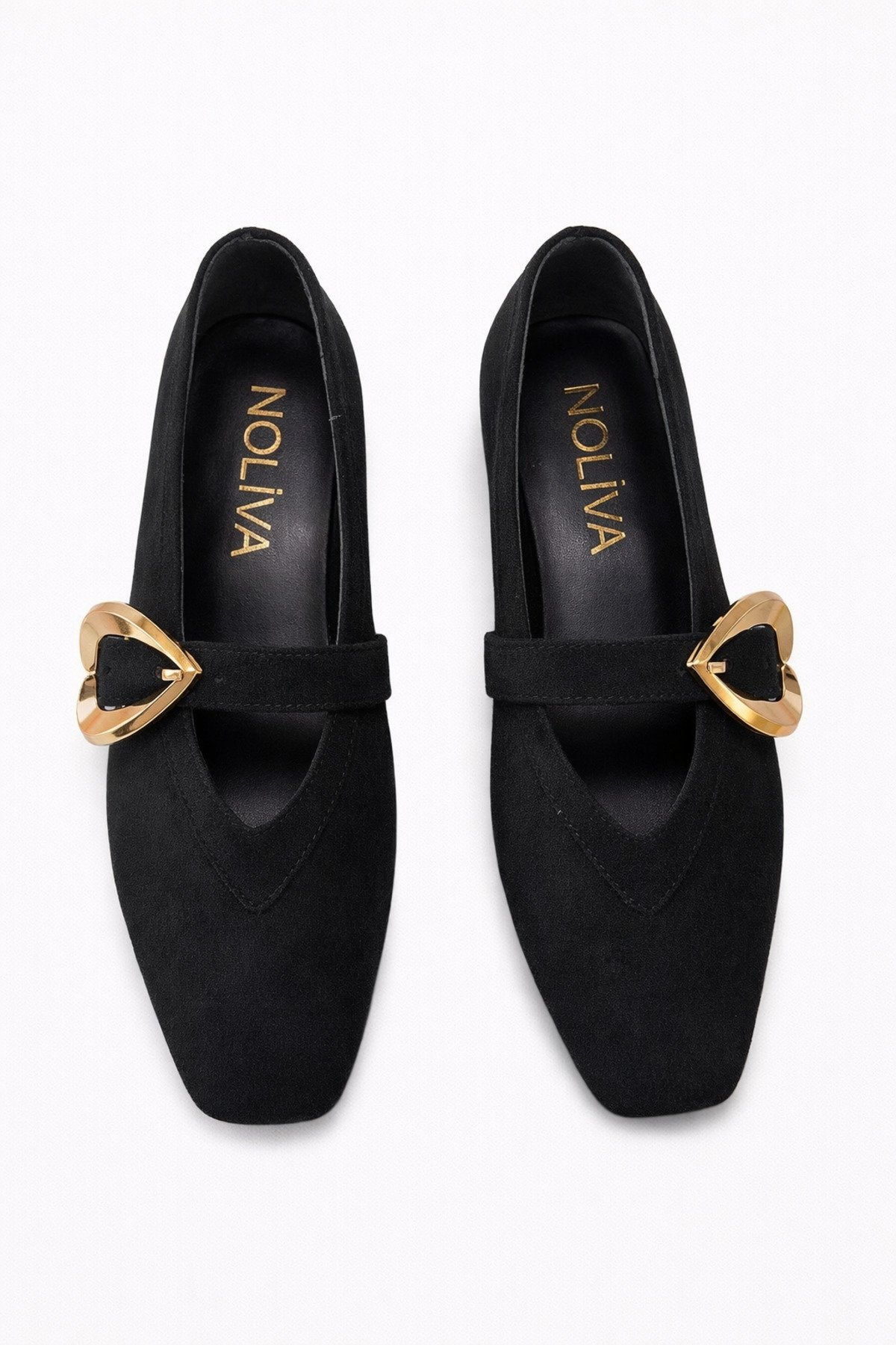 Kadın Siyah Süet Kalp Tokalı Babet Günlük Şık Mary Jane Babet