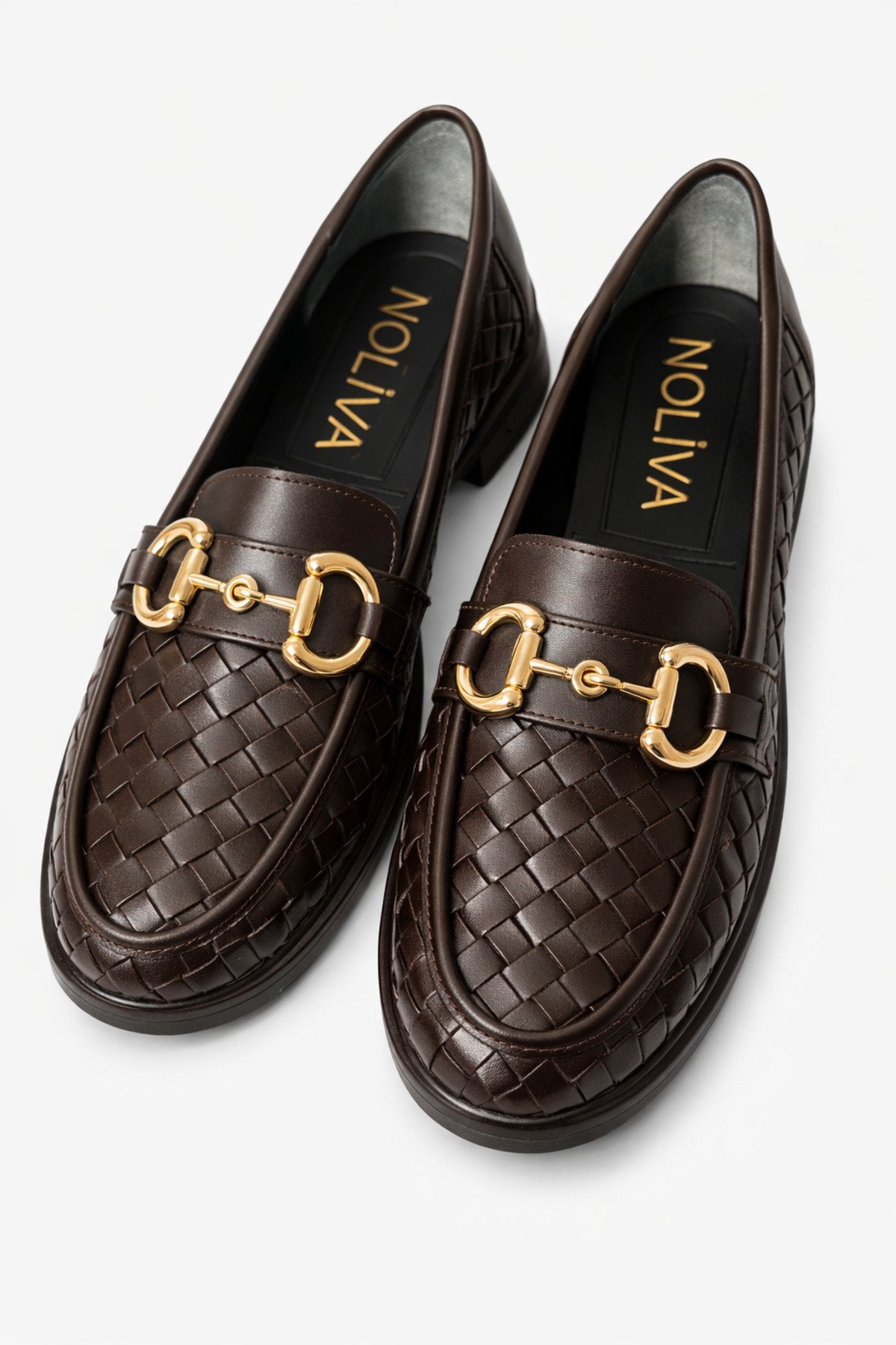 Kadın Örgü Desenli Gold Zincir Tokalı Kalın Tabanlı Loafer Ayakkabı