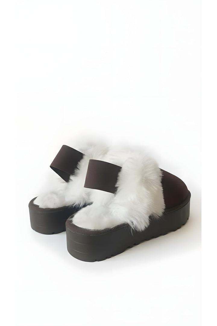 Kahve Lastik Bantlı Kadın Peluş Terlik