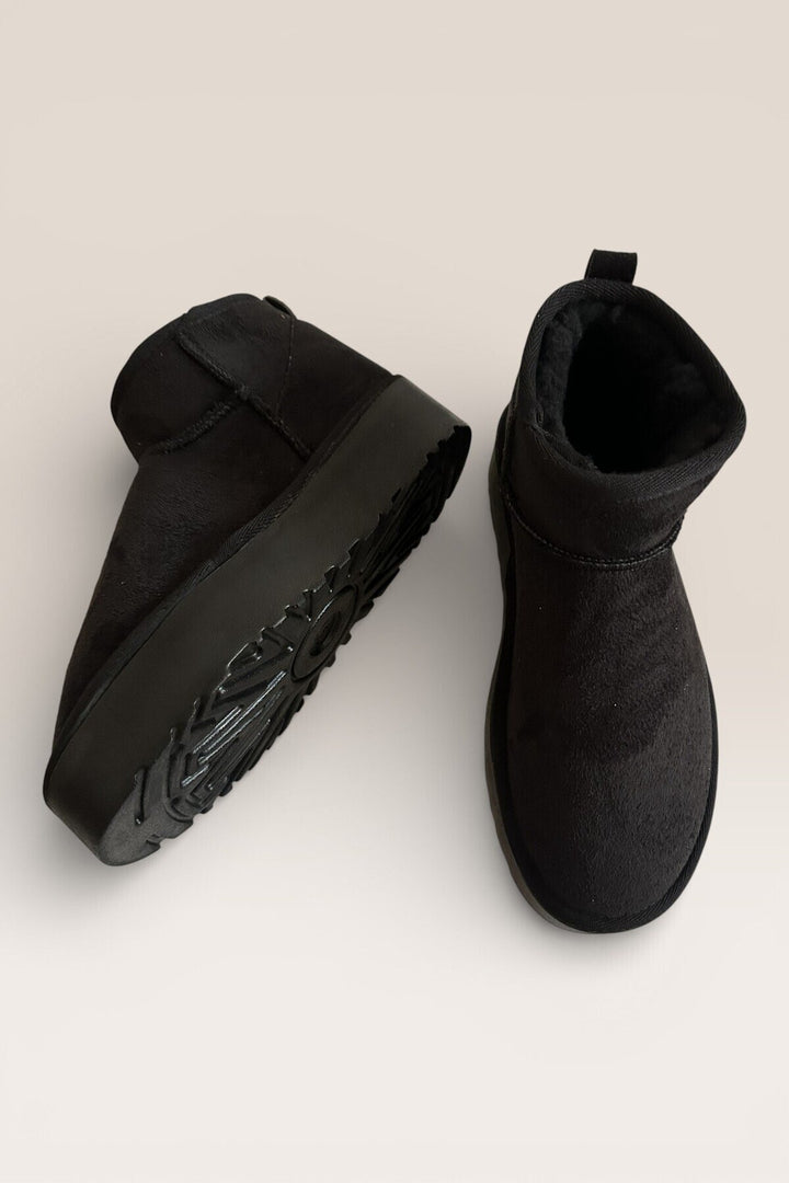 Kadın Siyah Mini Süet Içi Kürklü Yüksek Kalın Taban Kışlık Bot