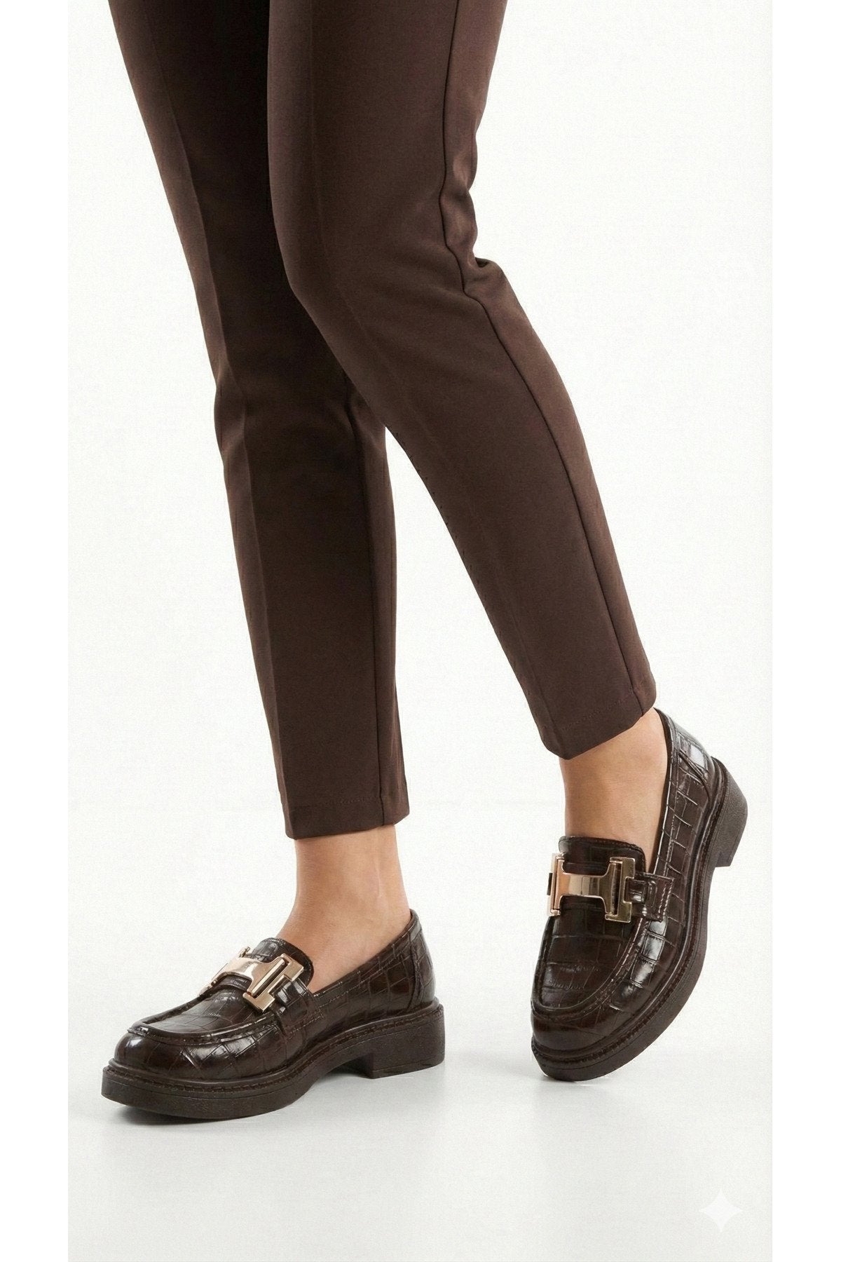 Kadın Kahve Cilt Tokalı Loafer Günlük Makosen Ofis Ayakkabısı