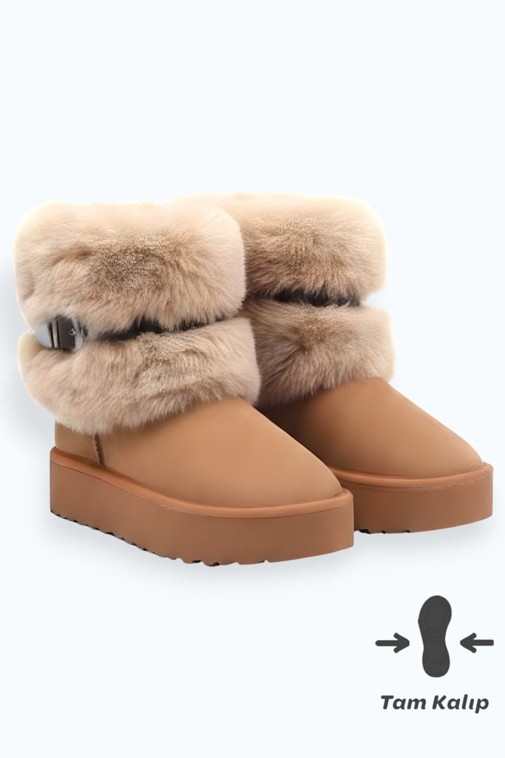 Kadın Taba Süet Içi Kürklü Yüksek Kalın Taban Kışlık Bot
